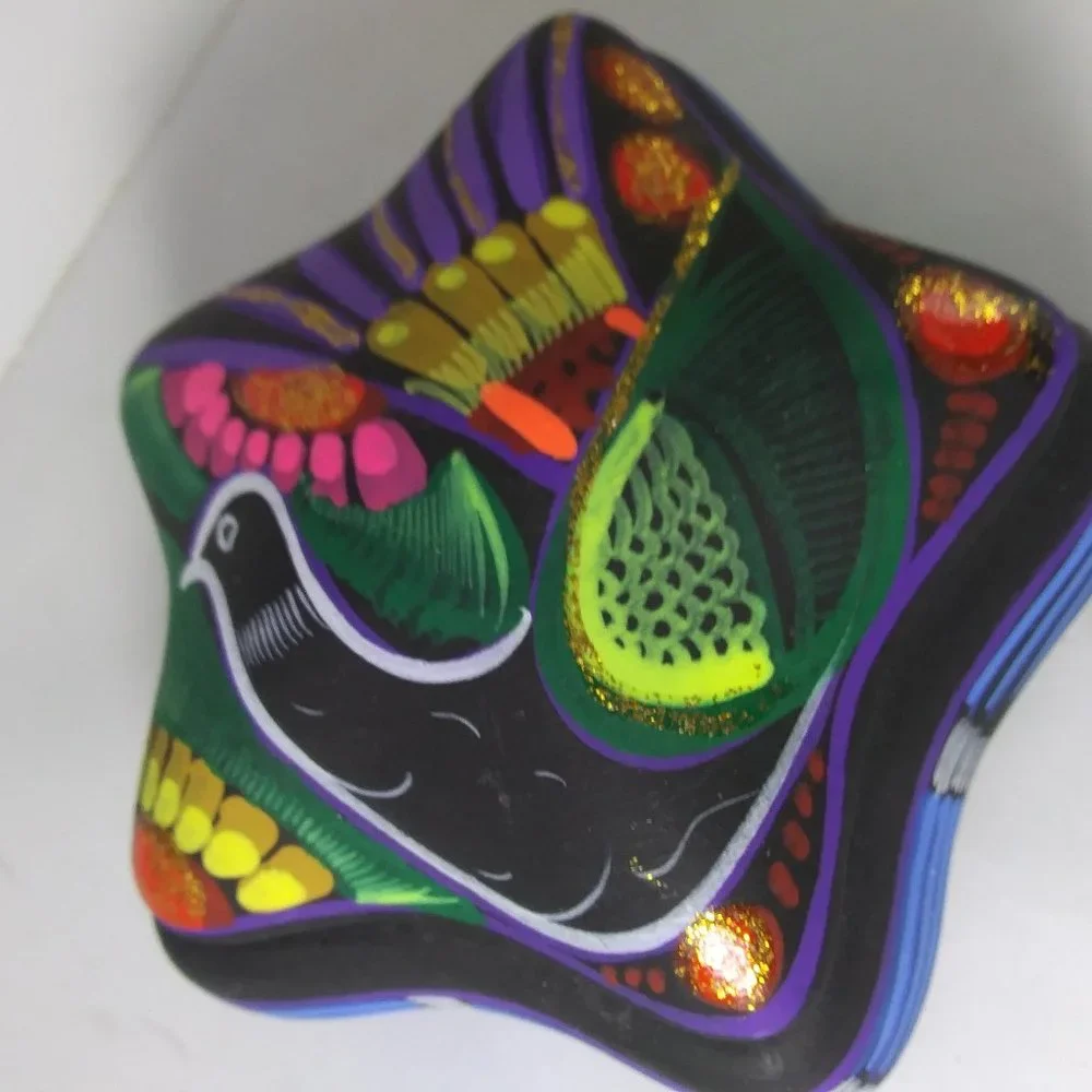 Made in Mexico star shaped clay trinket box vibrant colors